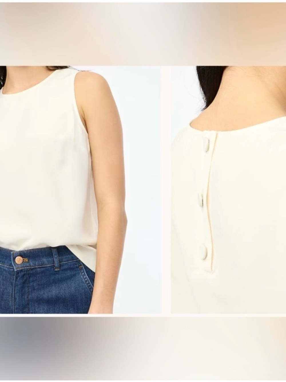 🤍J.Crew XXS White Shell Round Neck Neutral Minimalist Sleeveless Tank Top Blouse